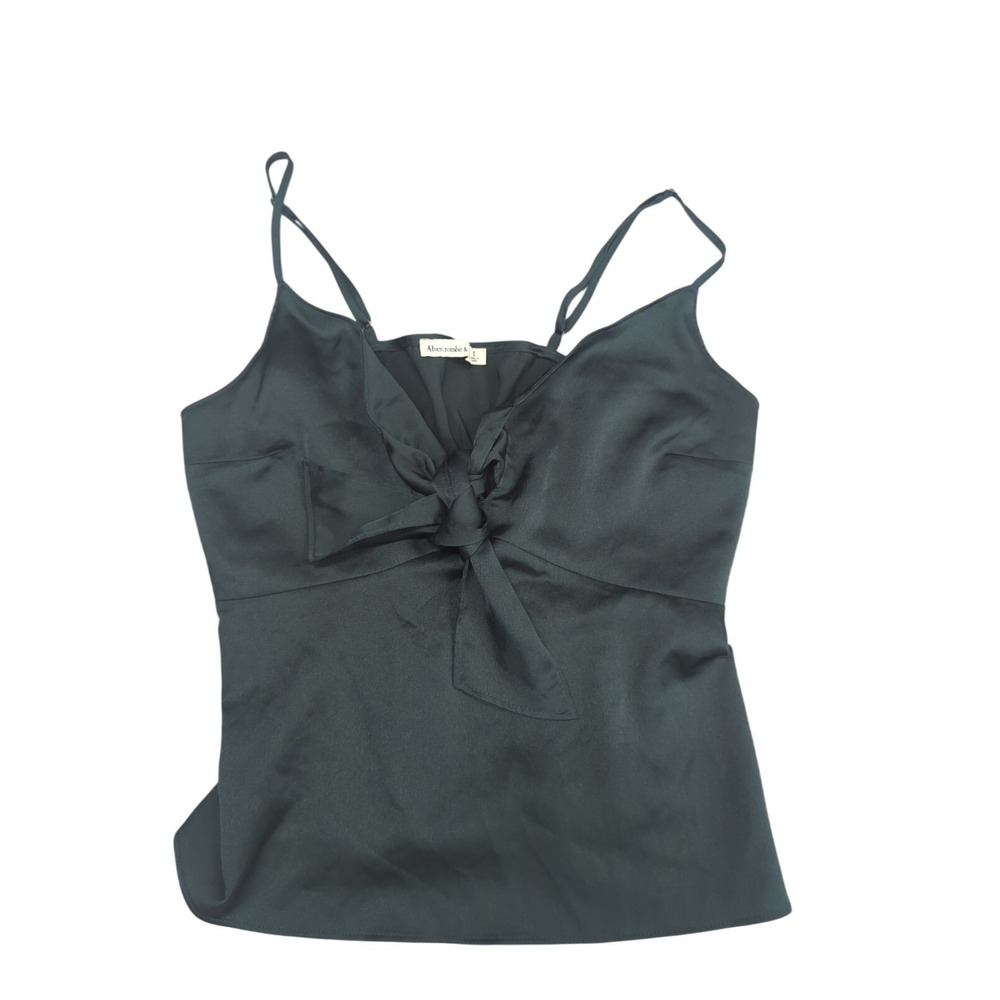 Abercrombie & Fitch Satin Tie Front Cami Tank Top S Emerald Green Goth Fairy